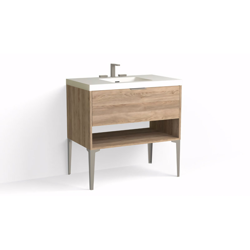 Modo 36" W Freestanding Single Bathroom Vanity with Dean Leg, Matte White/8" Widespread, Biondo, Matte Black