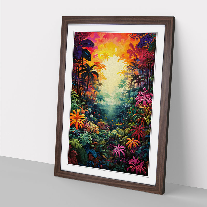 Jungle Colour Field No.2 - Single Picture Frame Print on Wood, Walnut Framed, 46cm H x 34cm W
