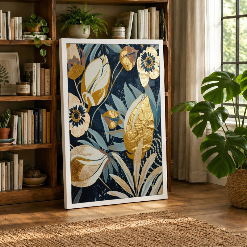 Golden Botanica Botanical - Wrapped Canvas, 30x20 - 76.2 x 50.8 cm, Ochre Border