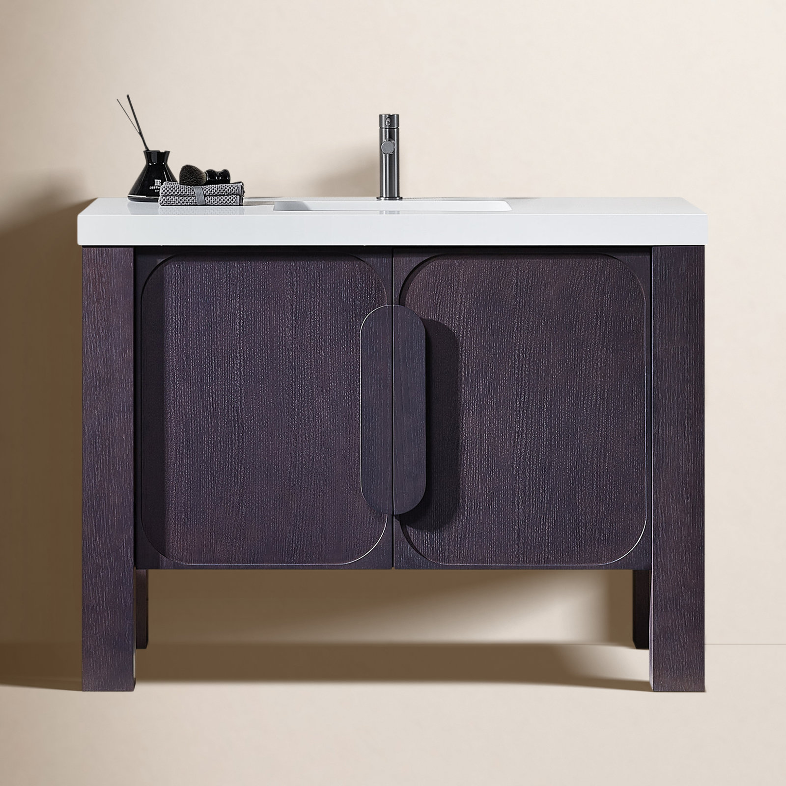 48" Oak Single Bathroom Vanity, White, Espresso Oak