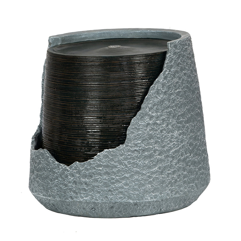 20X20x18" Indoor Outdoor Polyresin Water Fountain, Unique Broken Urn Fountain Chic Dynamic Modern Design With Light For Garden, Lawn, Backyard, Porch