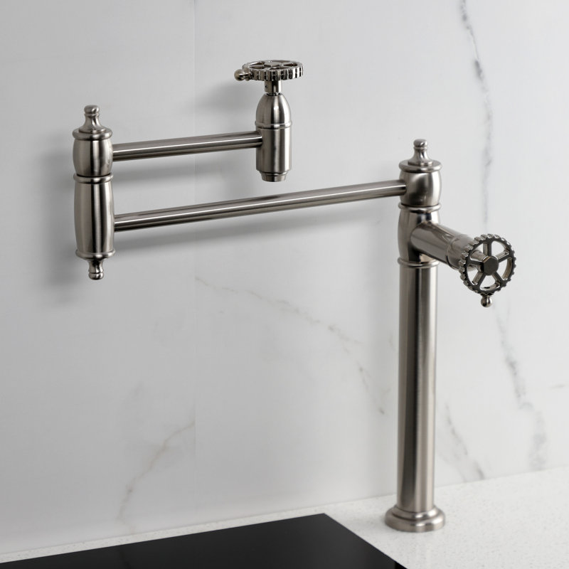 Kingston Brass Fuller Two-Handle 1-Hole Deck Mount Pot Filler Faucet, Brushed Nickel