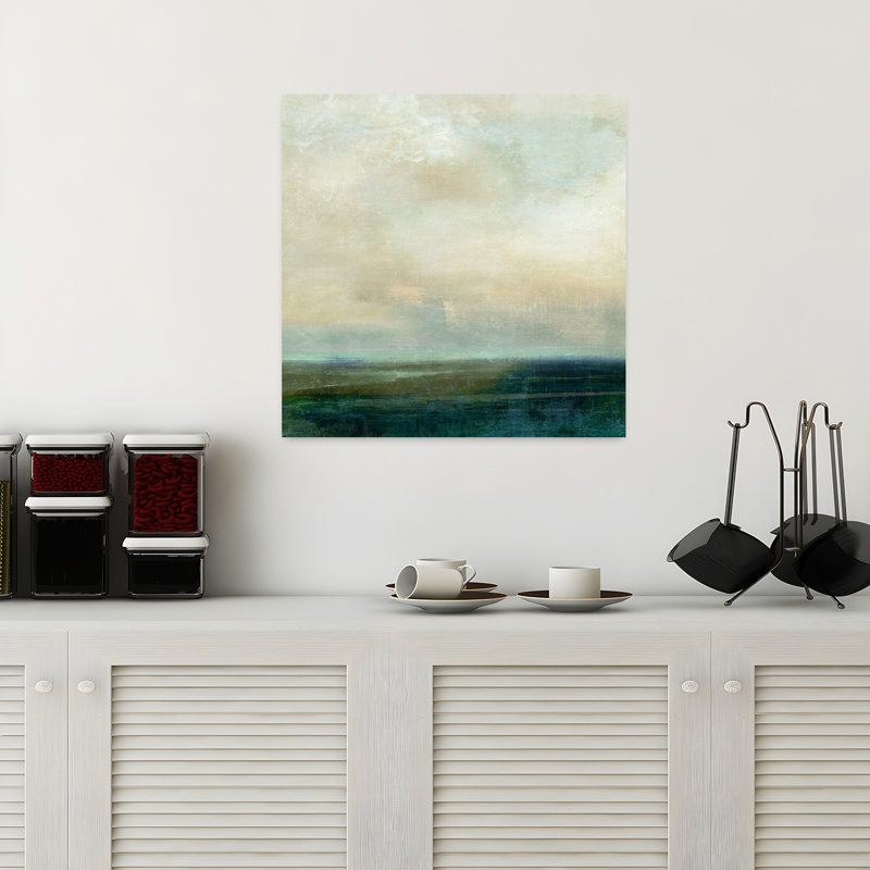 Art de paysage côtier abstrait mer d'émeraude, H 18 po x l 18 po