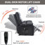 Grand fauteuil inclinable électrique relevable à deux moteurs Leather Massage Infinity jusqu'à 350 LBS avec porte-gobelets cachés-930389785