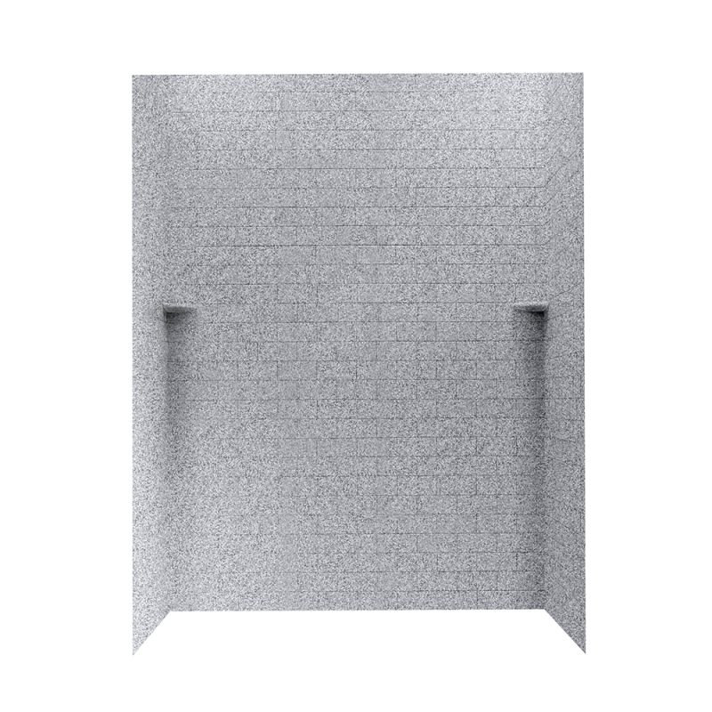 Solid Surface Three Panel Shower Wall, Gray Granite, 72" H x 62" W x 36" D