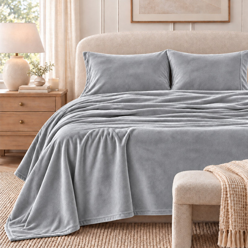 Ultra Soft Micro Plush Velvet Solid Sheet Sets, Twin, Light Gray