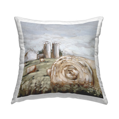 Rural Farm Scene Haystacks Printed Throw Pillow Design By Sara G. Designs