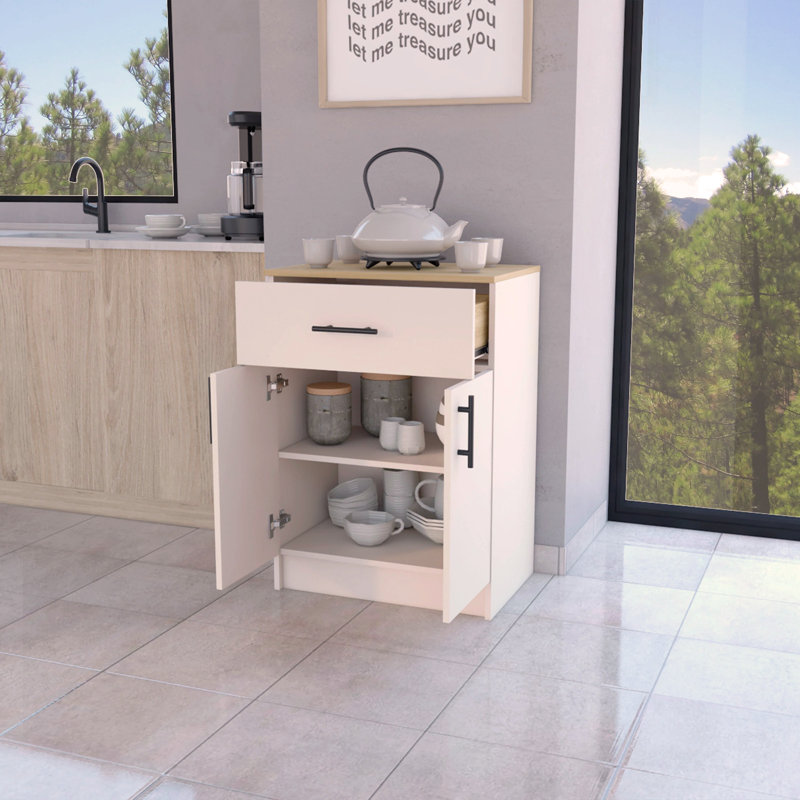 Garde-manger 2 portes ivoire et chêne naturel avec 1 tiroir