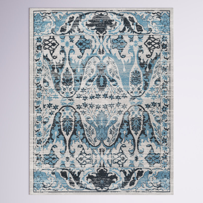Tapis oriental turquoise / gris Dickison, Rectangle 9 pi 3 po x 12 pi
