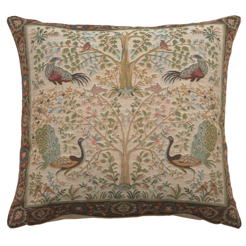 Cream French Tapestry Cotton Square Pillow Cover