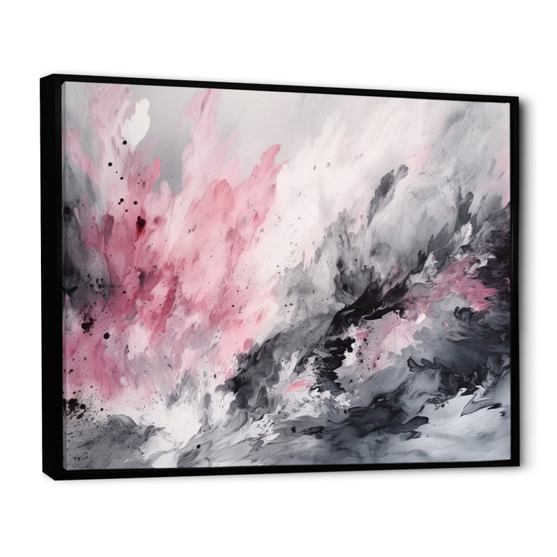 «Evolving In Pink Grey», reproduction sur toile géométrique abstraite, H 16 po x l 32 po x P 1 po, Cadre flottant noir