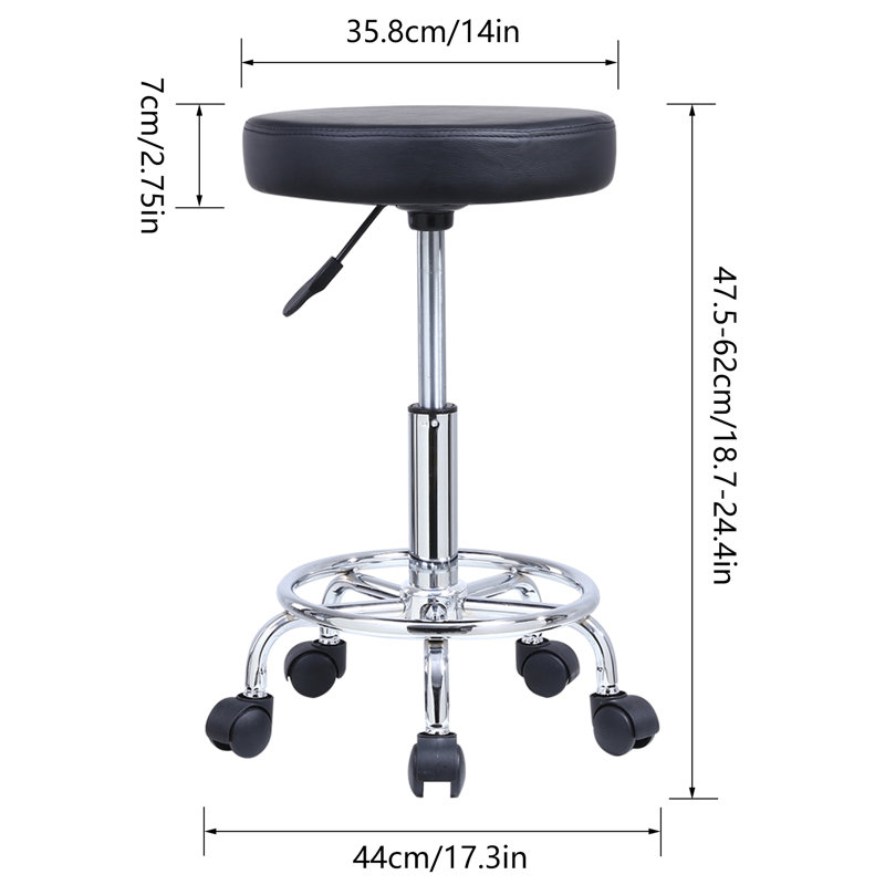 Adjustable Height Ergonomic Active Stool with Footring Wheels, Black