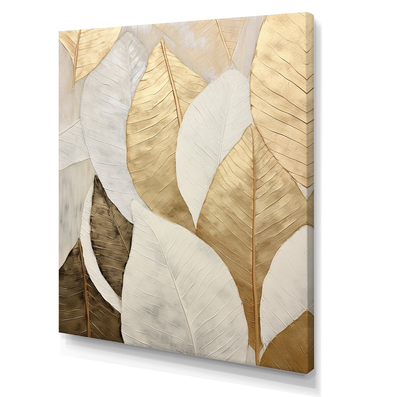 «Gold Minimalisme Leaves Collage III - Leaves», reproduction d'art sur toile encadrée, Toile tendue