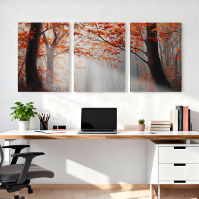 Forêt d'automne, paysage sur toile tendue, reproduction d'art sur toile, ensemble de 3, pour salon, chambre à coucher, décoration intérieure