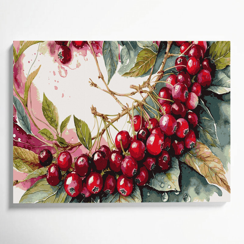 Fruit, canneberge, art mural sur toile beige, H 24 po x l 36 po