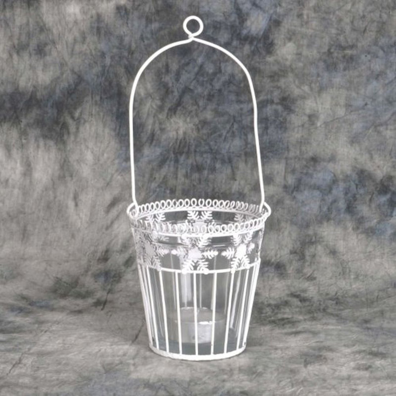 Porte-photophore en métal/verre flocons de neige décoration