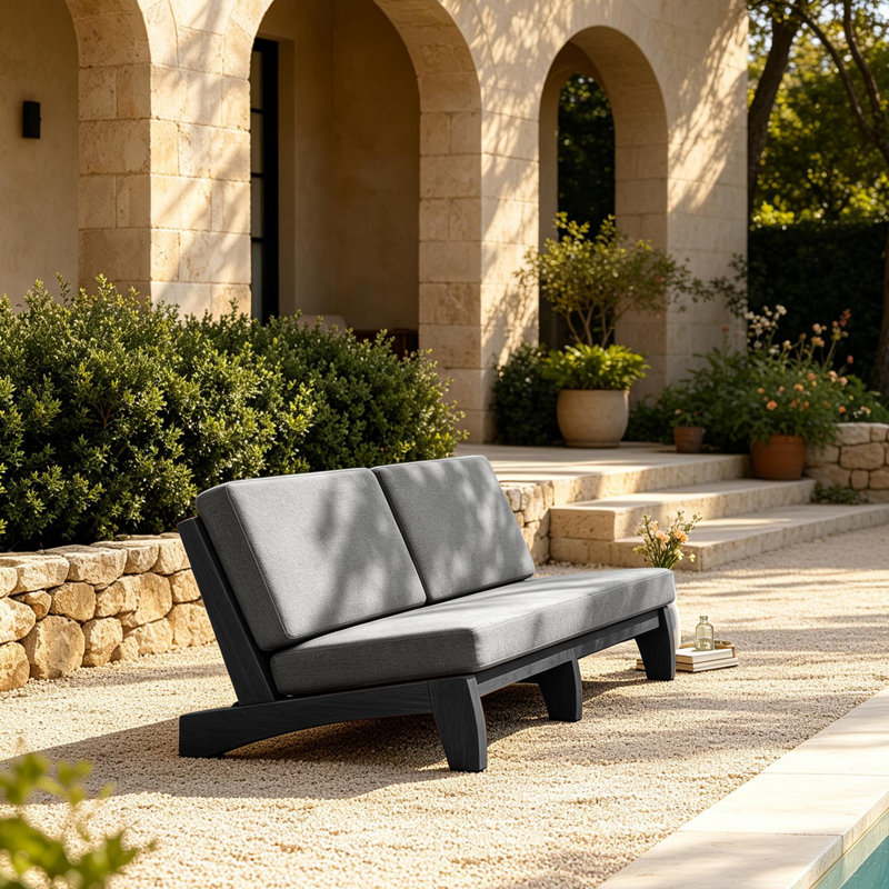 Patio Outdoor Sofa with Cushions, Gray, Black