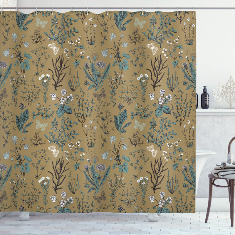 Floral Shower Curtain with Hooks Included, 69"H x 70"W, Camel Cocoa
