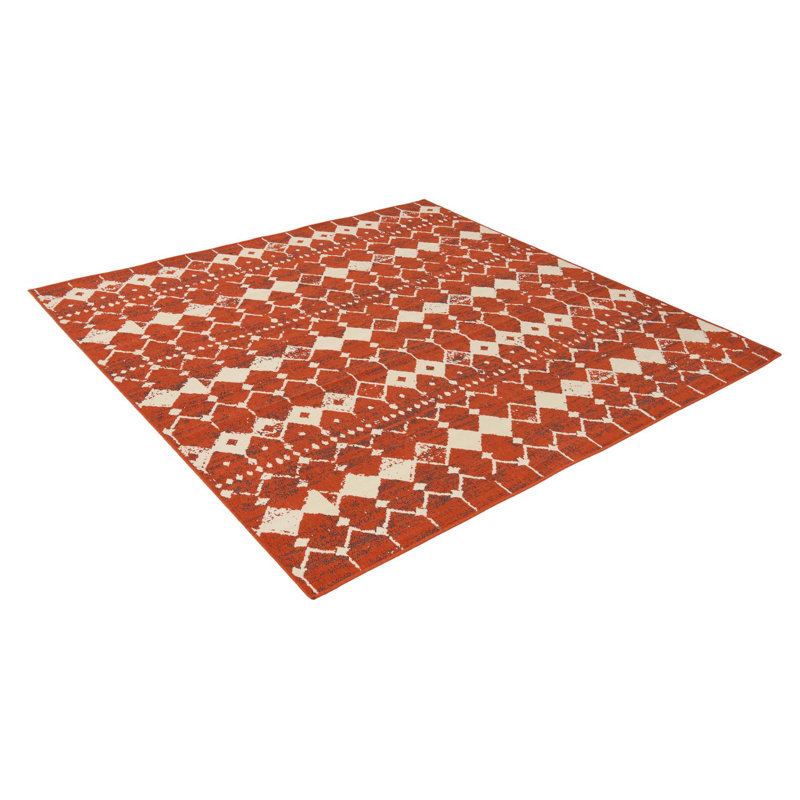 Tapis intérieur / extérieur en polypropylène tissé à la machine Enzor, Carré 7 pi 10 po