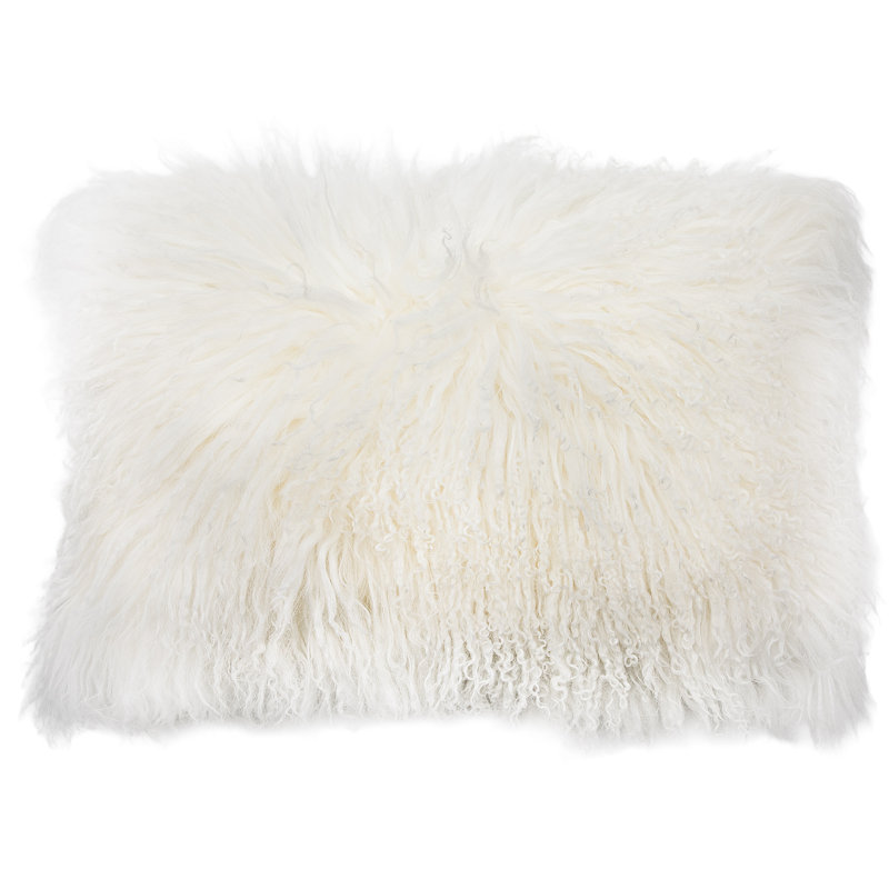 Coussin en fourrure bouclée Curla, Ivoire ivoire, H 12 po x l 20 po