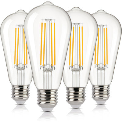 8 Watt (60 Watt Equivalent), ST58 LED, Dimmable Vintage Edison Light Bulb, Warm White 2700K, E26 Medium Base, 800LM, 80+ CRI, Clear Glass Straight Filament Decorative Bulb (Set of 4)