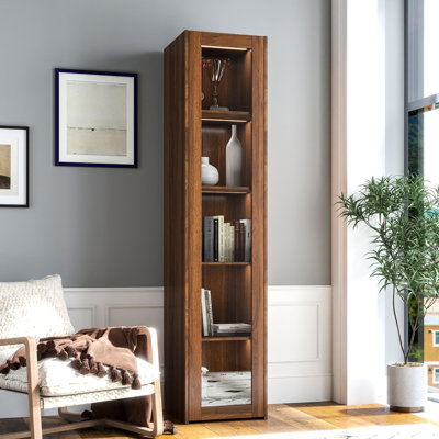 Led - Equipped Display Cabinet With 5 Shelves, Transparent Acrylic Doors, And Space For Dolls, Tableware, Books, Trophies, Ideal Home Spaces, Walnut Tinted, Particle Board Shelf Lights, A Storage