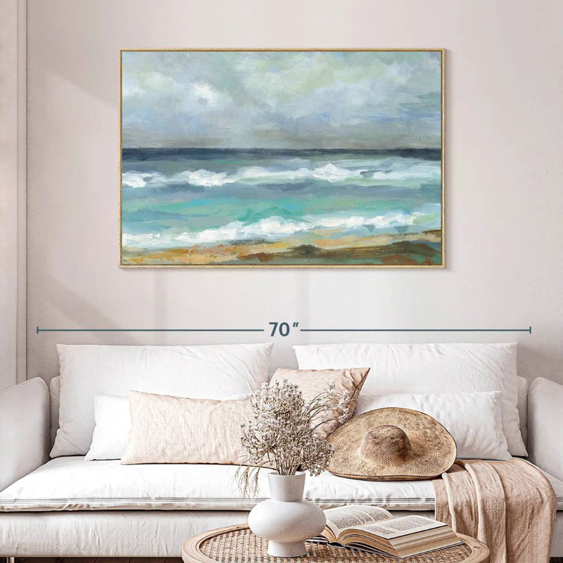 Jour de la mer, Cadre flottant en bois naturel, 46 po x 31 po