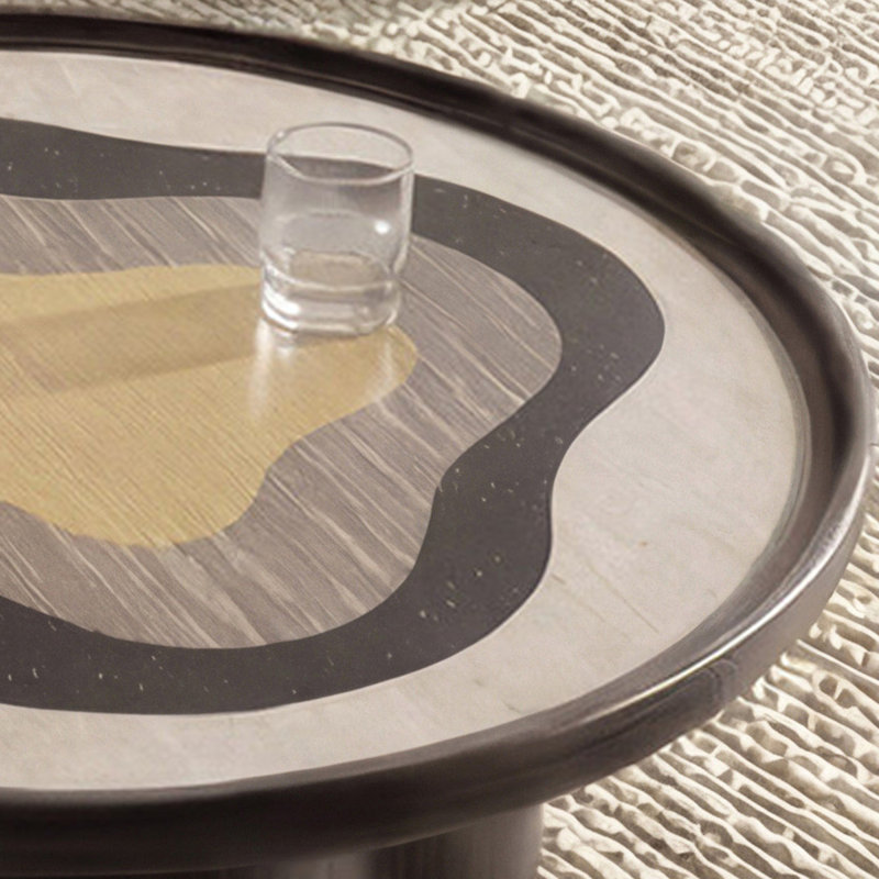 Table basse ronde en bois manufacturé noir massif