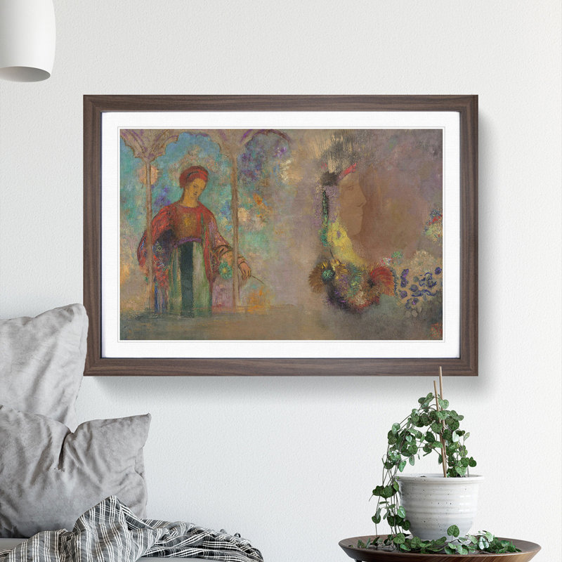 Woman in a Gothic Arcade by Odilon Redon - Picture Frame Painting, 36cm H x 48cm W x 2cm D, Walnut Framed