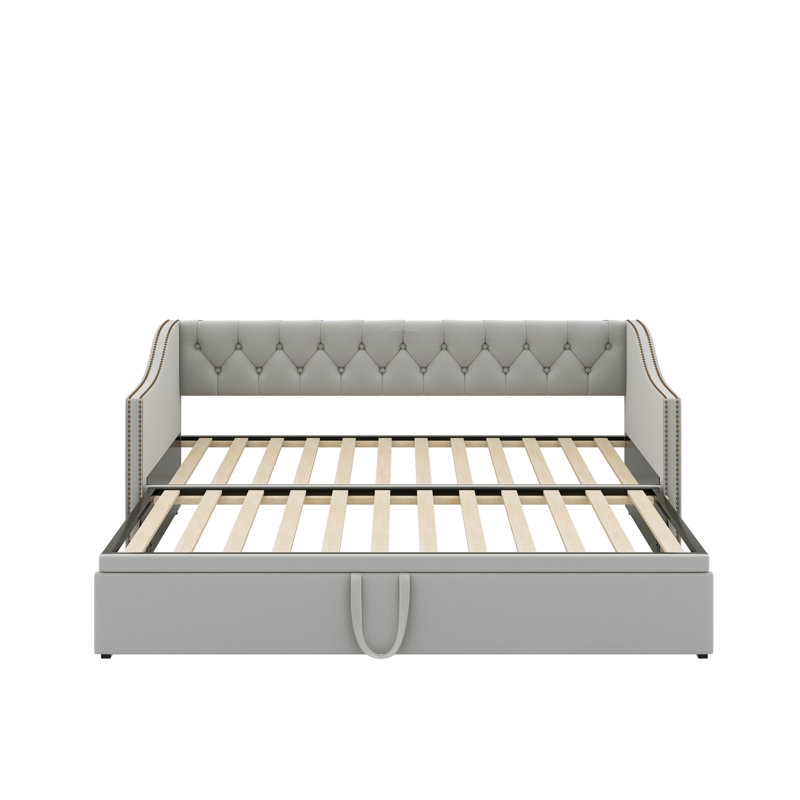 Twin Size Upholstered Daybed With Pop Up Trundle, Gray