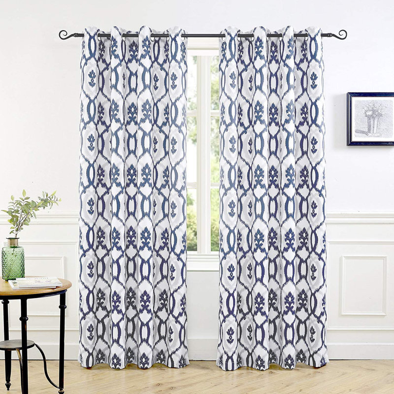 Ikat Room Darkening Curtain Pair, Navy, 52" W x 84" L