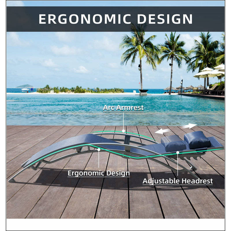 Ensemble de 3 chaises longues de piscine pour l'extérieur, réglables en aluminium avec table d'appoint en métal, pour piscine