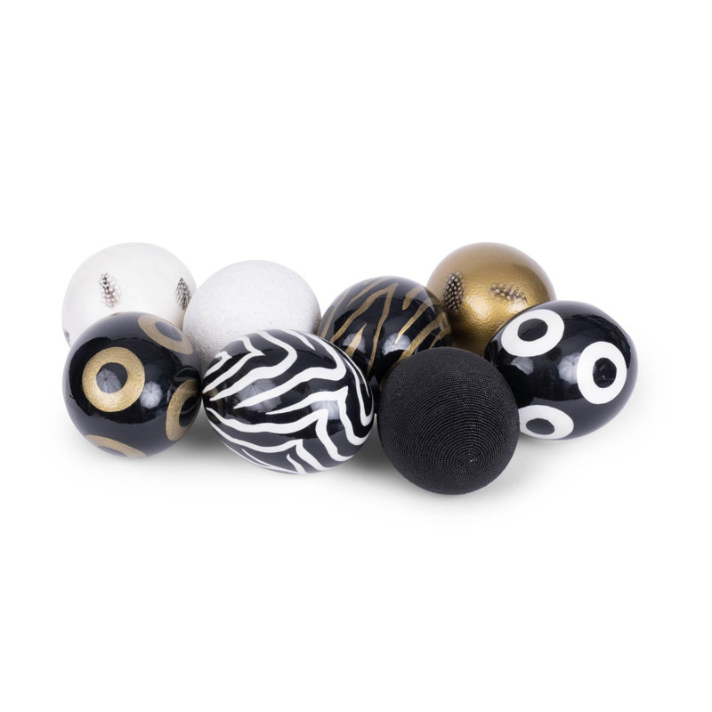Painted Ostrich Egg Sculpture, Black/White