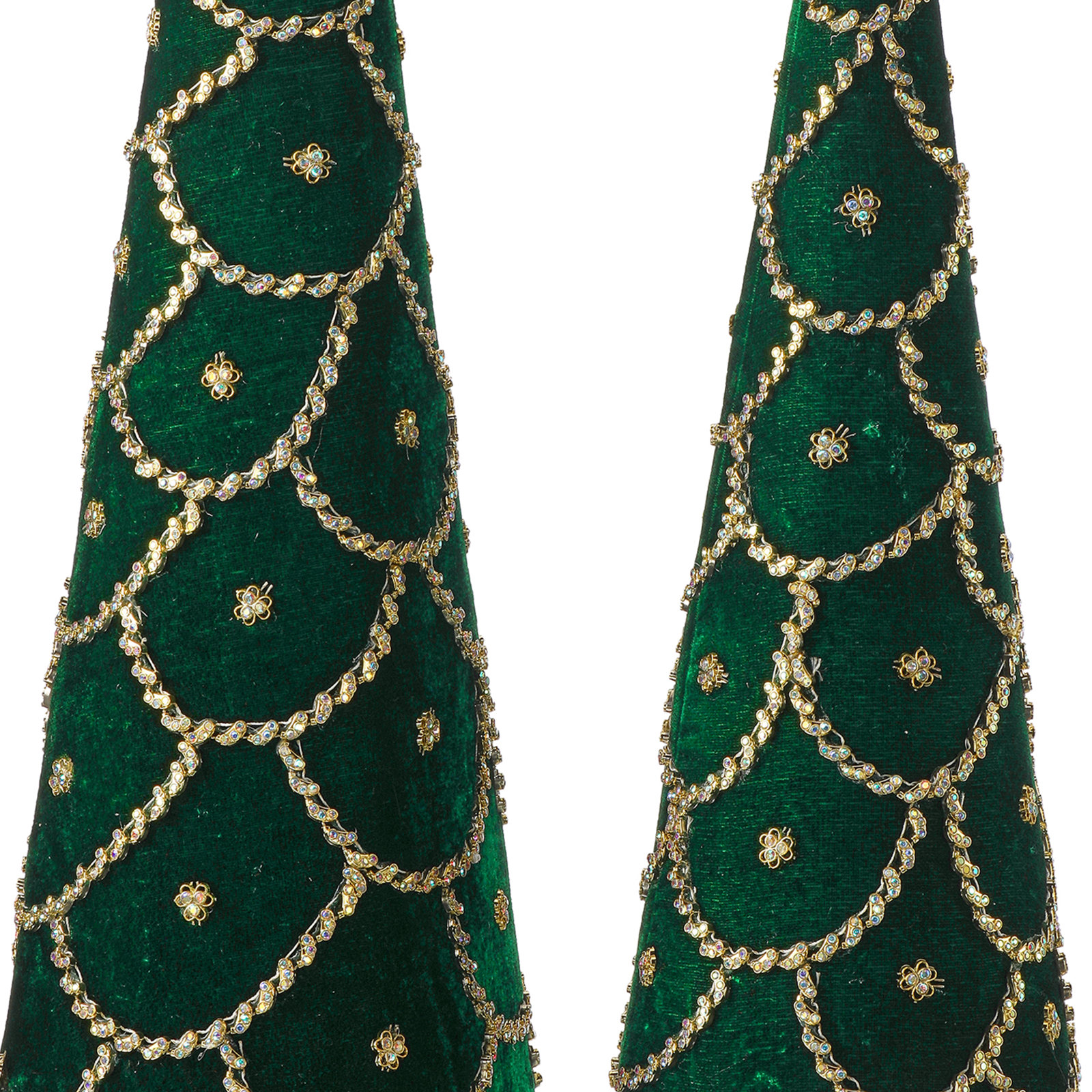 Crimson Christmas Jeweled Velvet Cone Tree, Green