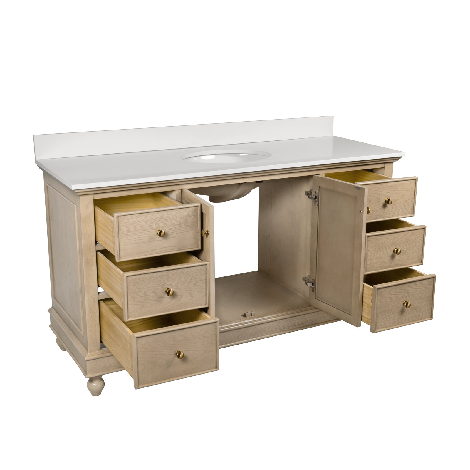 60'' Single Bathroom Vanity, Greige Oak, Engineered White
