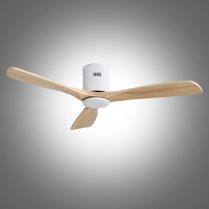 Ventilateur de plafond 3 pales Nicola, Finition blanche avec pales Burlywood