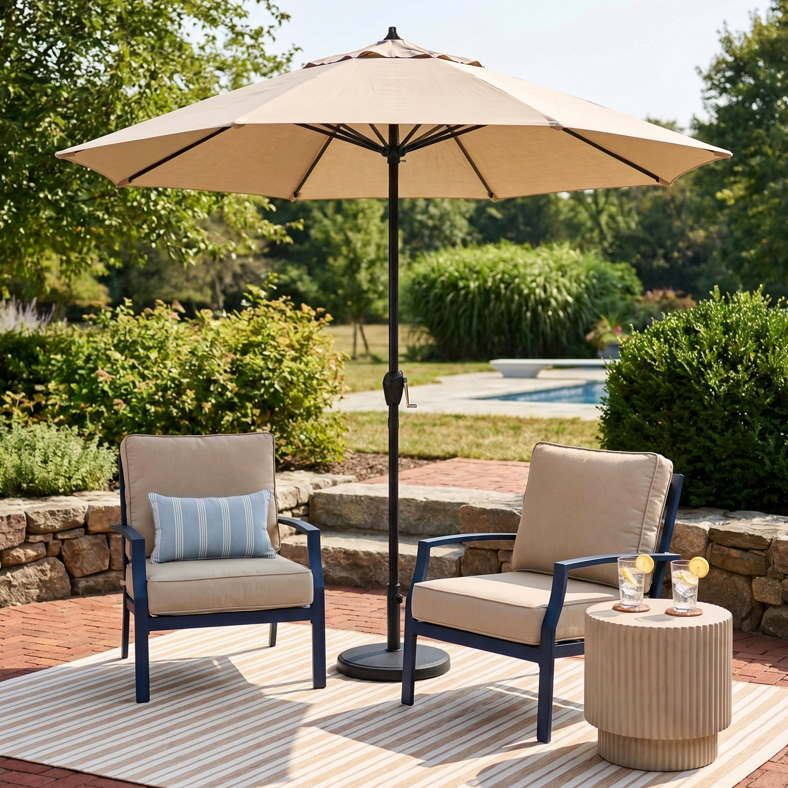Gino 7.2' Sunbrella® Umbrella, Antique Beige Sunbrella® Canvas, 94"H x 86.3"W x 86.3"D