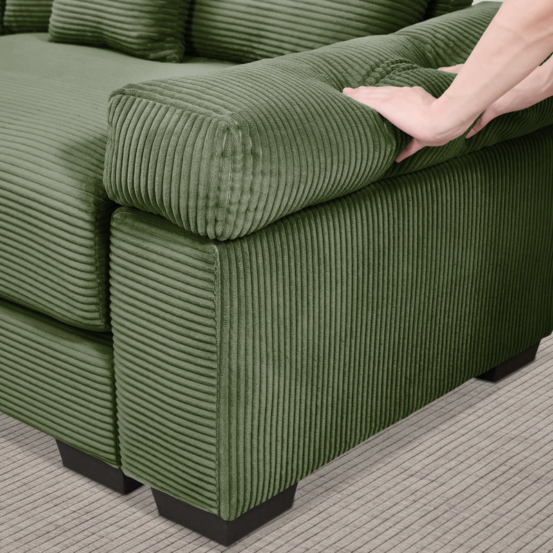 Oversized Corduroy Armchair  With Ottoman, Green