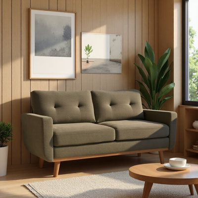 Causeuse moderne de 65,1 po de style Mid-Century à 2 places avec revêtement en polyester texturé Nubby et pieds en bois massif pour petits appartements