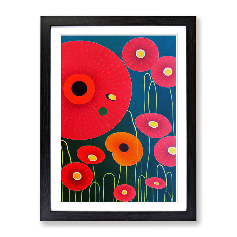 Poppy Flower Suprematism - Single Picture Frame Print, 34cm H x 25cm W x 2cm D, Oak