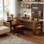 Bureau rectangulaire en bois massif brun noisette-618575704