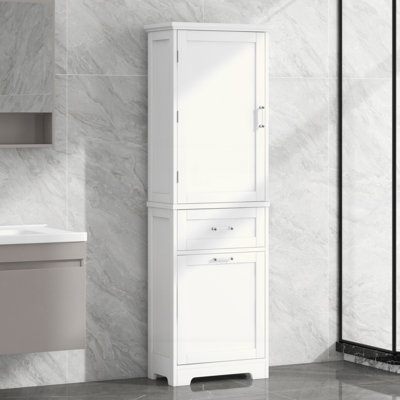 Grande armoire de rangement pour salle de bain, armoire de rangement autoportante avec deux tiroirs de tailles différentes et tablette réglable, panneau de fibres à densité moyenne avec finition peinte
