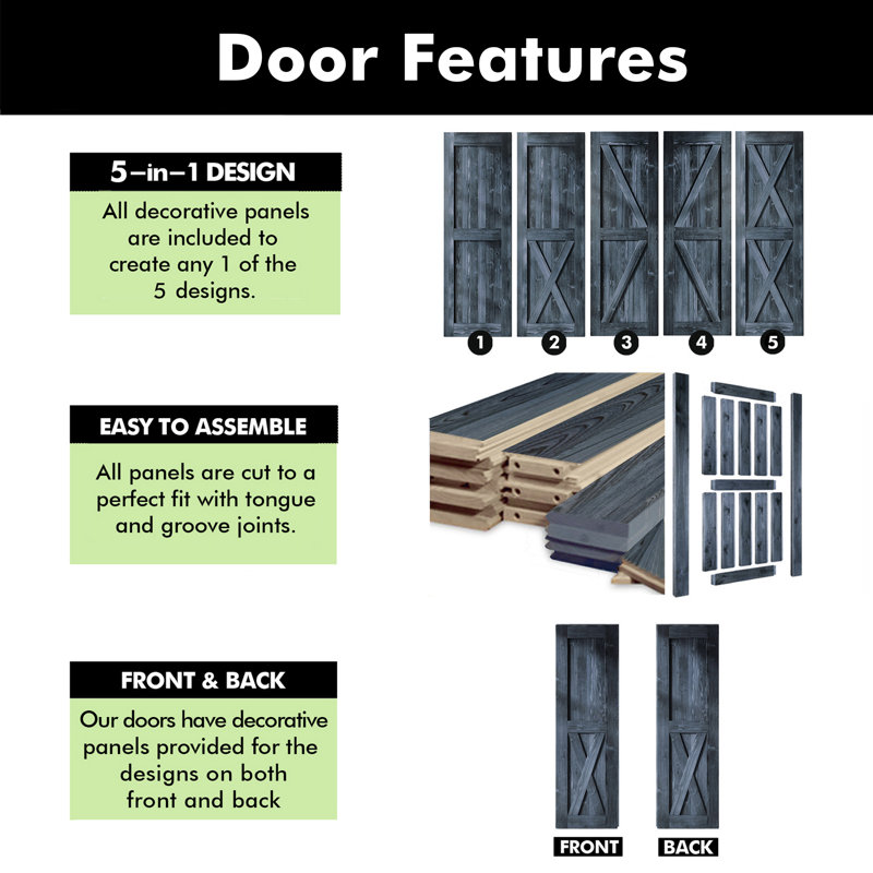 80'' 5-IN-1 Design Colour Solid Pine Wood Unassembled Door Only, 36" x 80", Navy