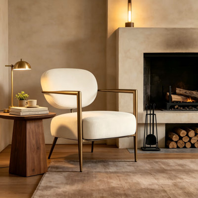 Fauteuil d'appoint de style Mid-Century moderne, fauteuil rembourré en tissu avec structure en métal bronze, fauteuil de loisir confortable avec coussin rembourré, chaise d'appoint polyvalente pour salon, chambre à coucher, coin lecture