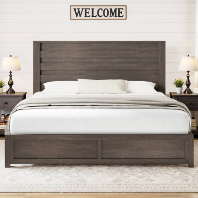  Louby 49" Farmhouse King Platform Bed, Grey