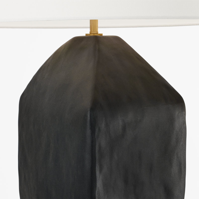Lampe de table 1 lumière Hable Bridlington au fini céramique noire avec abat-jour en tissu de lin blanc, Noir brut