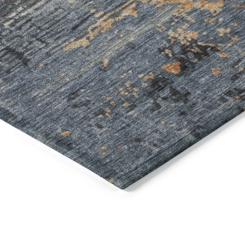 Machine Washable Indoor/Outdoor Xhevrie Blue Rug, Rectangle 10' x 14'