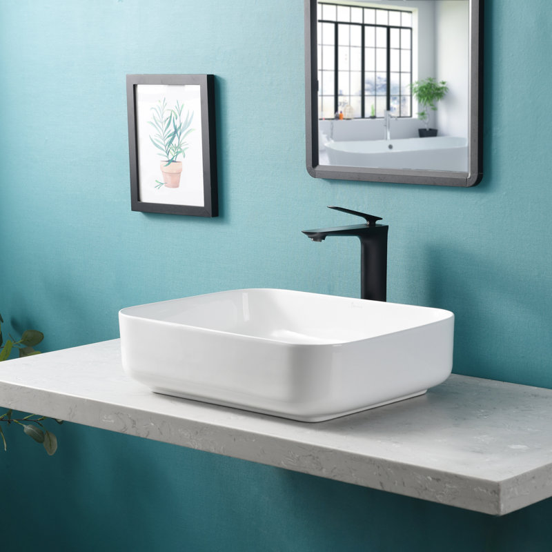 Lavabo de salle de bain rectangulaire en céramique, Blanc