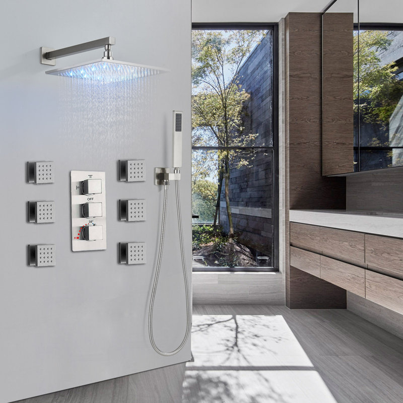 Système de douche thermostatique à massage complet avec valve brute