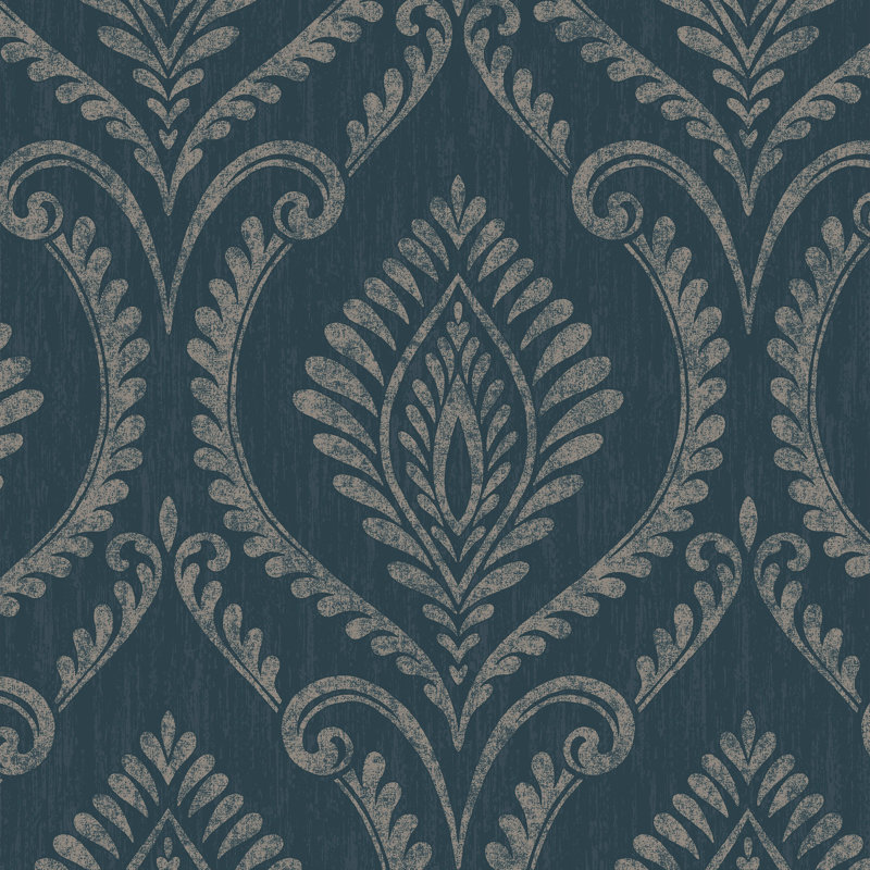 Estelle Damask Luxury Vinyl Wallpaper, Navy